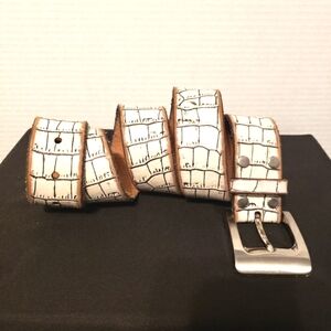 B.A.D. Genuine Leather Belt Size 36 White Alligator Print Western Vibe